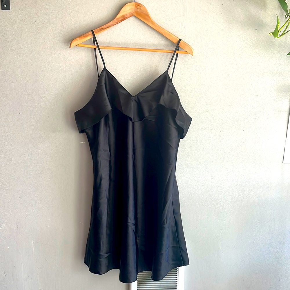 ☀️5 for $25☀️Black Satin Spaghetti Strap Ruffle Mini Slip Dress Women’s XL